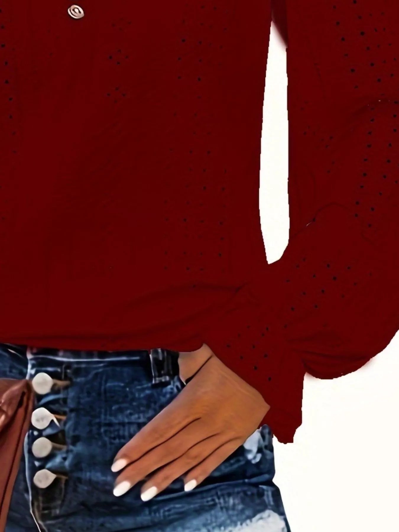 Sarah Express Women's Plus Size Eyelet V-Neck Flounce Sleeve Blouse