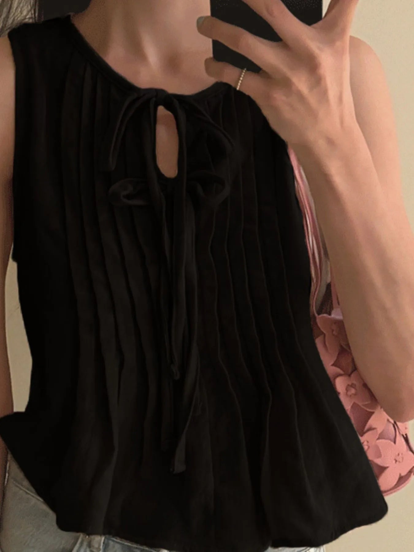 Sarah Express Women's Tie-Front Sleeveless Summer Blouse