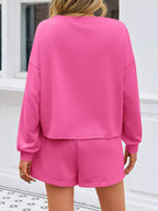 Sarah Express Women's Pearl Embellished Round Neck Top and Skort Set