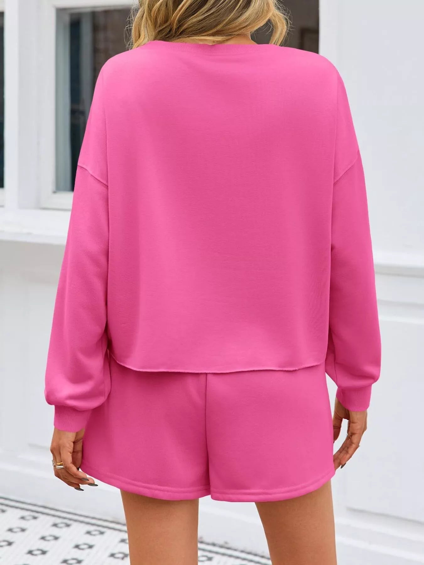 Sarah Express Women's Pearl Embellished Round Neck Top and Skort Set