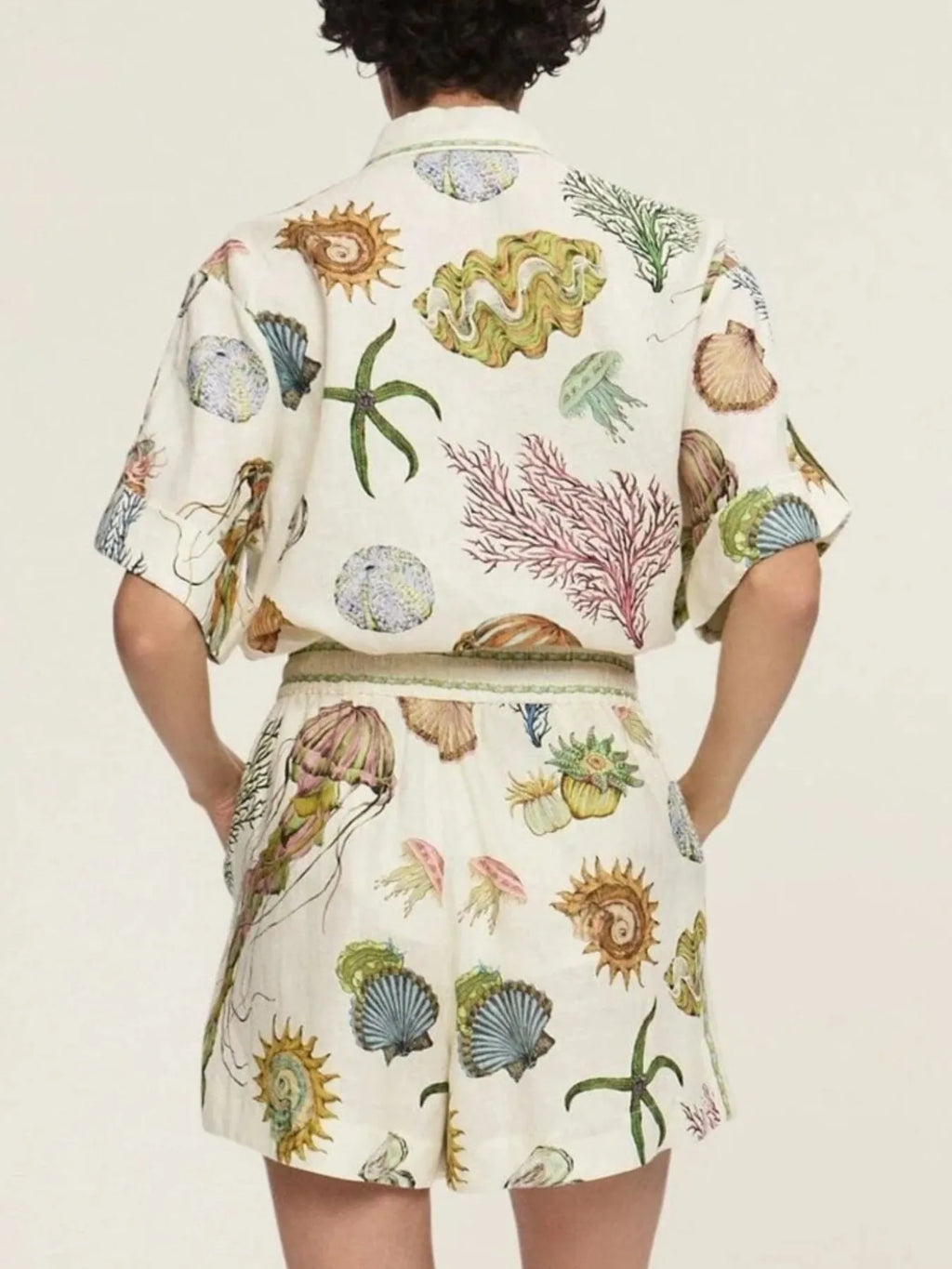 Sarah Express Women's Printed Button Up Shirt and Shorts Set