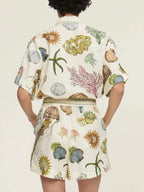 Sarah Express Women's Printed Button Up Shirt and Shorts Set