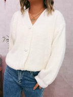 Sarah Express Women's Fuzzy Button-Up Long Sleeve Cardigan