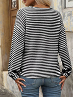 Sarah Express Women's Striped V-Neck Button Front Casual Top