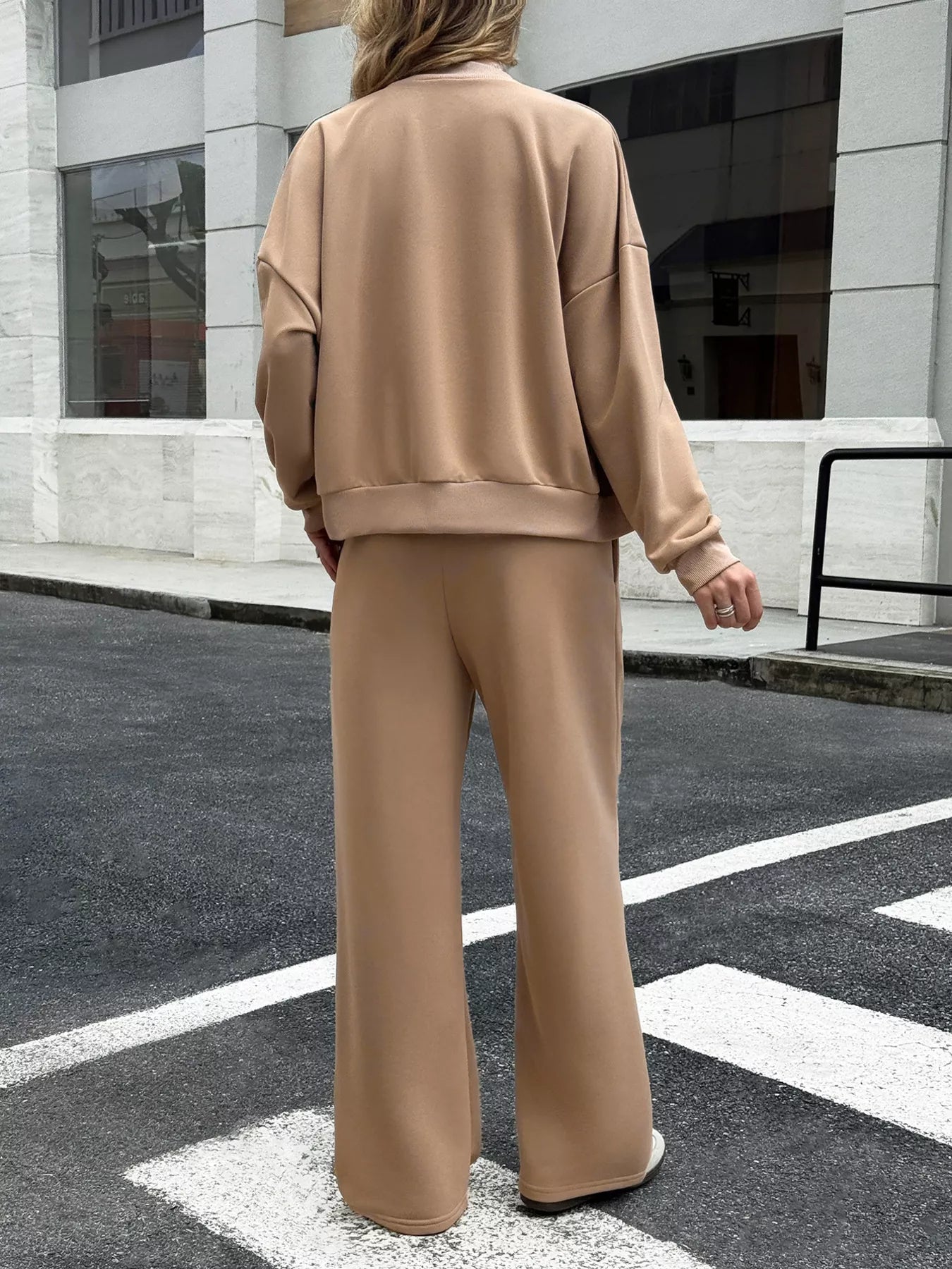 Sarah Express Women's Zip Up Drop Shoulder Top and Pants Set