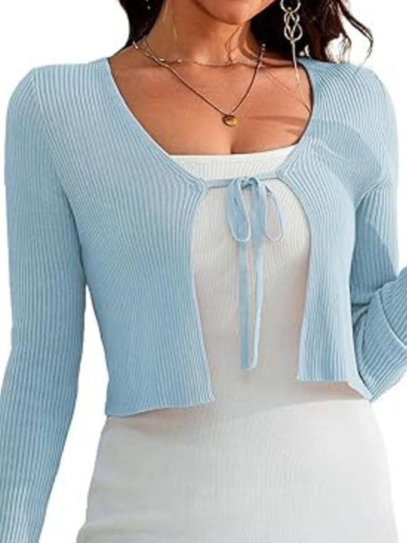 Sarah Express Women's Tie-Front Long Sleeve Cardigan