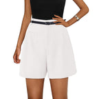 High Waist Wide Leg Casual Shorts Elastic Waistband Bermuda Length