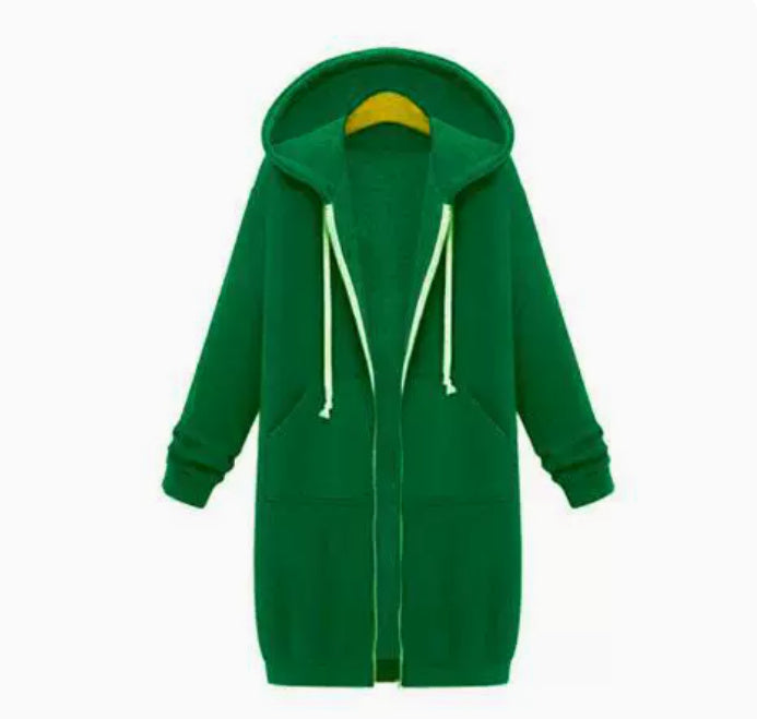 Women's Hooded Fleece Long Jacket with Zipper