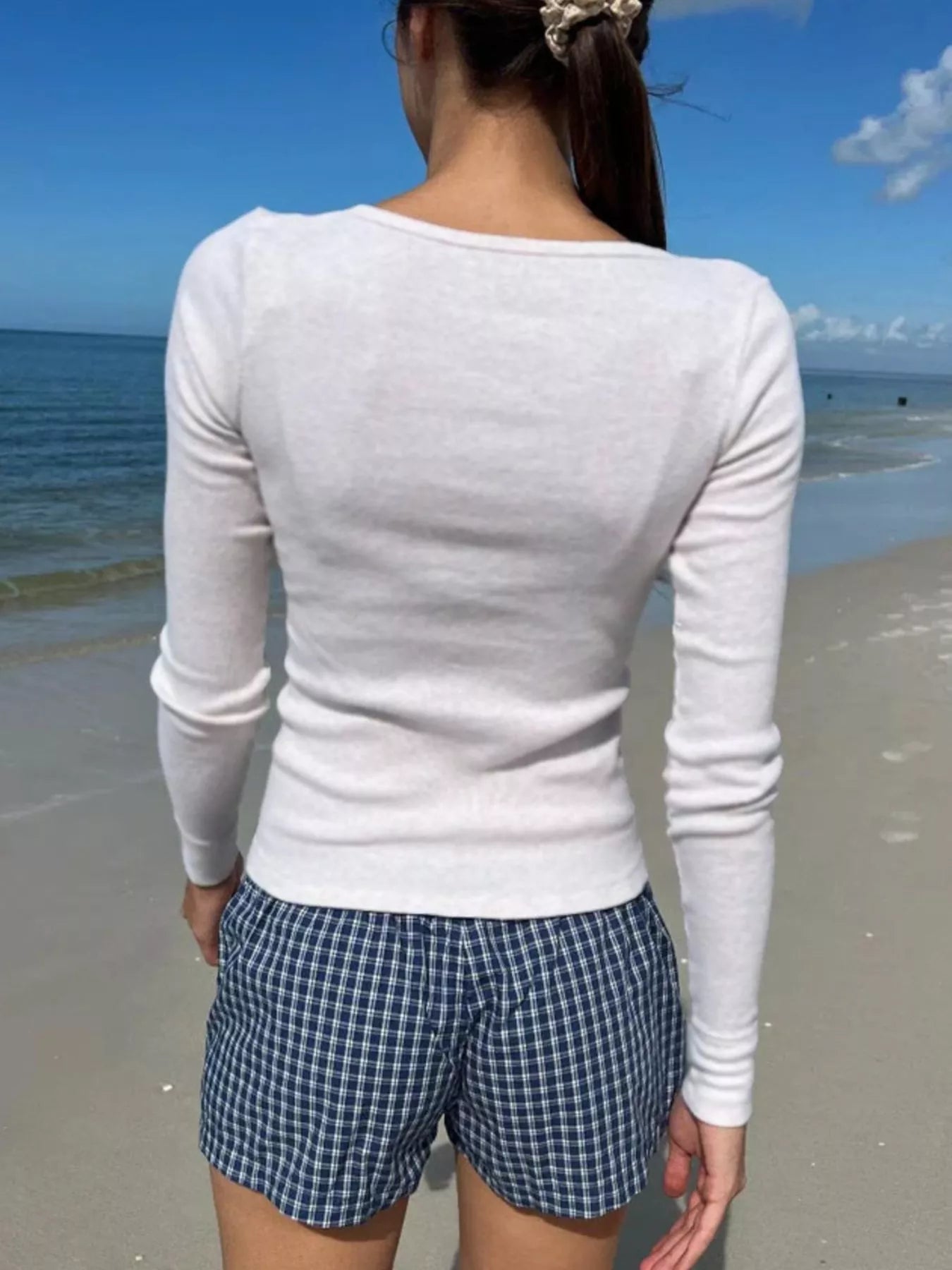 Sarah Express Women's Striped Long Sleeve Henley T-Shirt