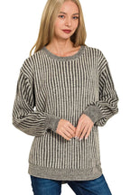 Curved Hem Two-Tone Ribbed Sweater
