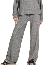 Women's Melange Hacci Long Sleeve Tee & Pants Set | Fast Shipping
