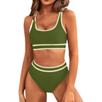 Women's Two-Piece Bikini Set - Tight-Fit Solid Color Swimsuit for Beach Swimming
