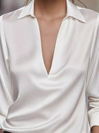 Sarah Express Women's Satin Johnny Collar Long Sleeve Blouse