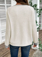 Sarah Express Women's Ribbed Knit Two-Tone Button Front Top