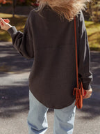 Sarah Express Women's Waffle Knit Patchwork Half Zip Casual Sweatshirt