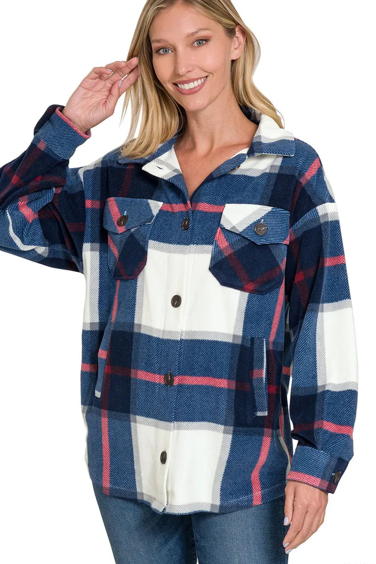 Oversized Plaid Fleece Shacket
