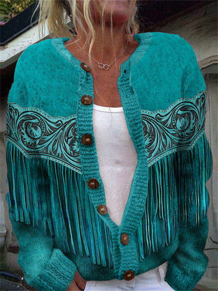 3D Digital Print Cardigan Sweater Knit Coat Women's