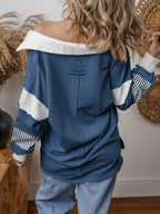 Sarah Express Women's Striped Color Block Long Sleeve Sweatshirt