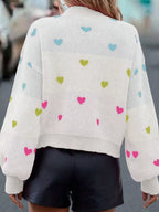 Sarah Express Women's Multicolour Heart Pattern Dropped Shoulder Sweater