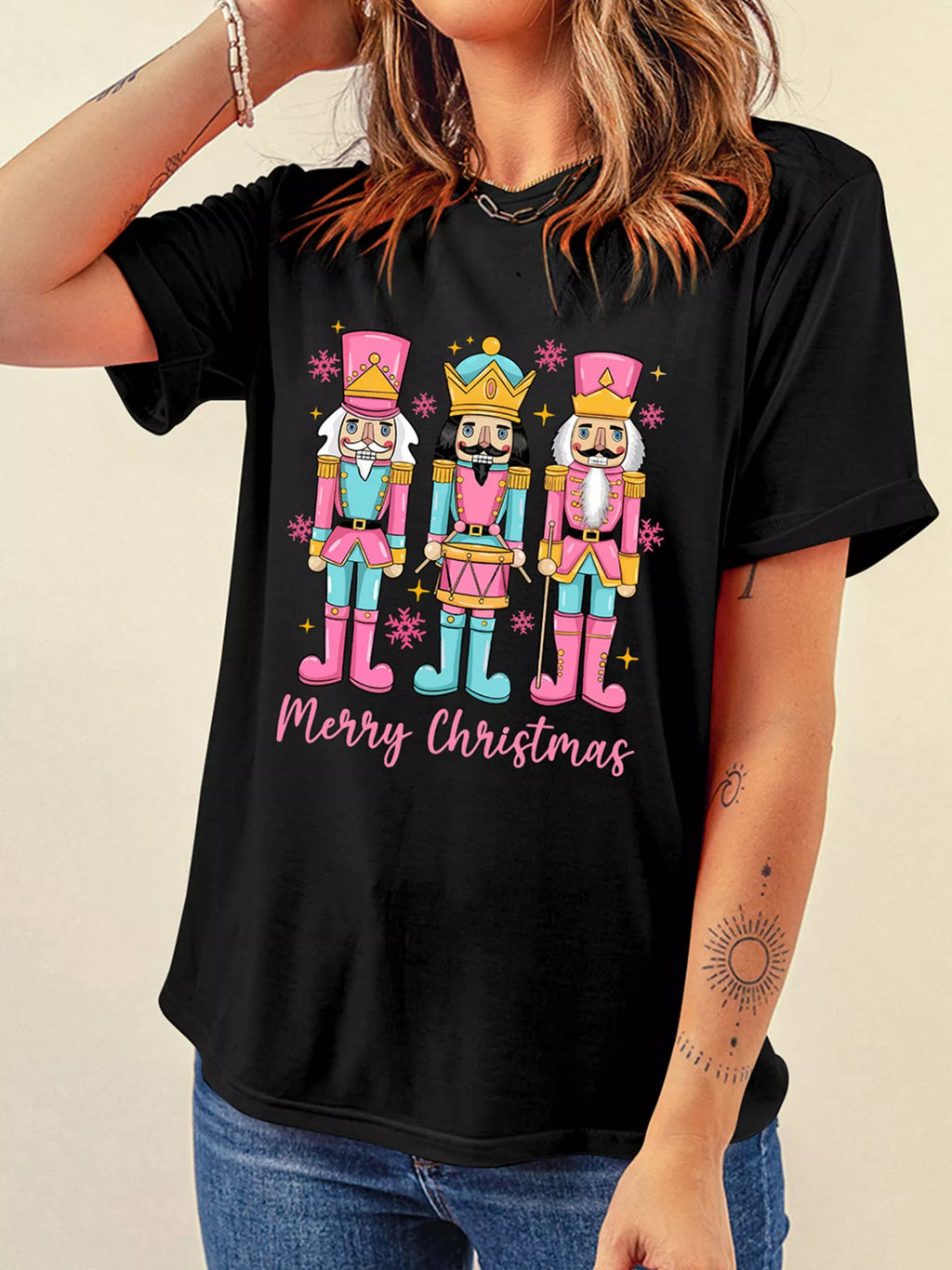 Sarah Express Women's Merry Christmas Nutcracker Doll Printed T-Shirt