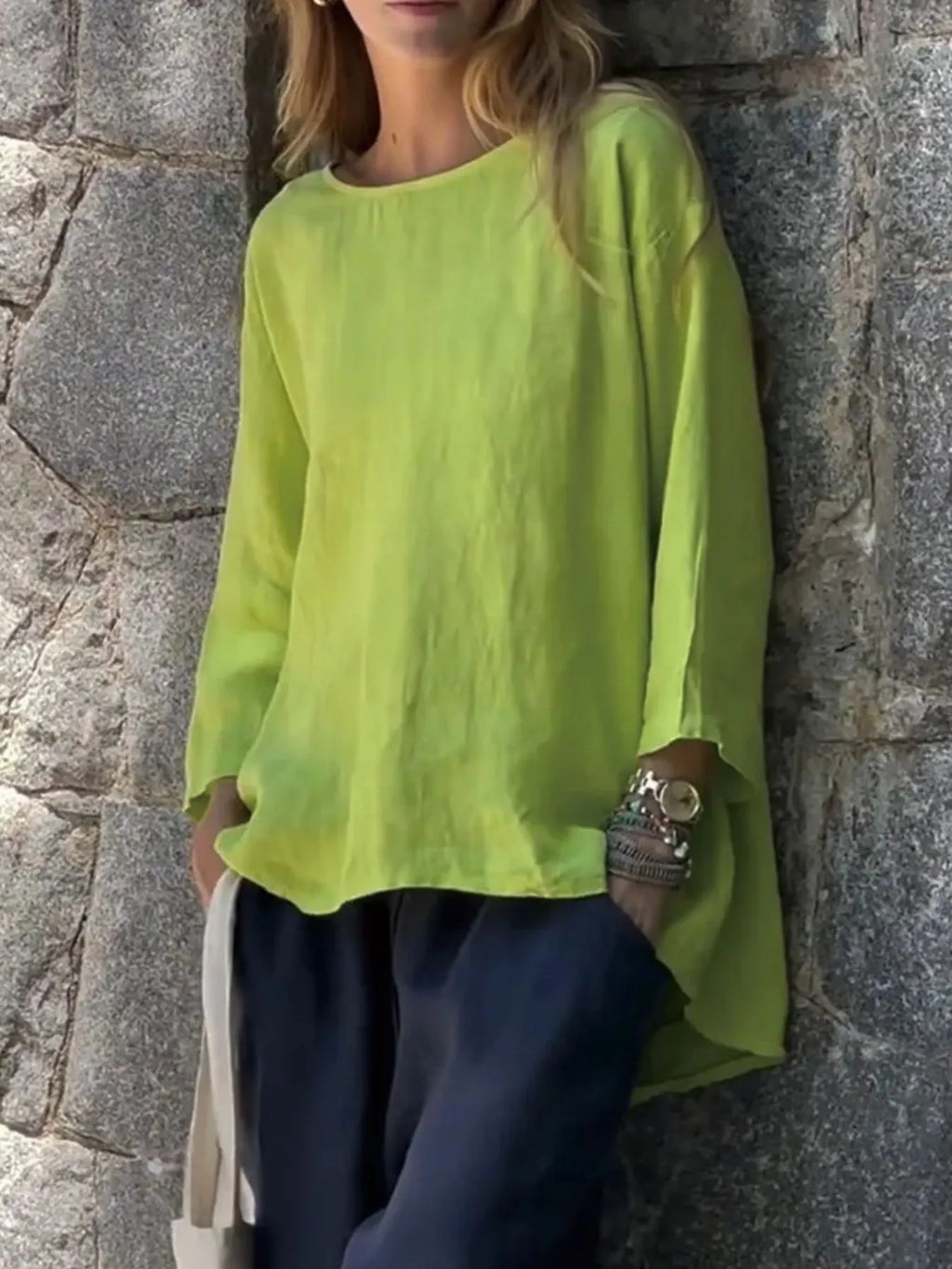 Sarah Express Women's Round Neck Relaxed Fit Blouse Plus Size