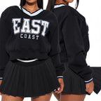 Women's Letter Print V-Neck Sweater Pleated Skirt Two-Piece Set