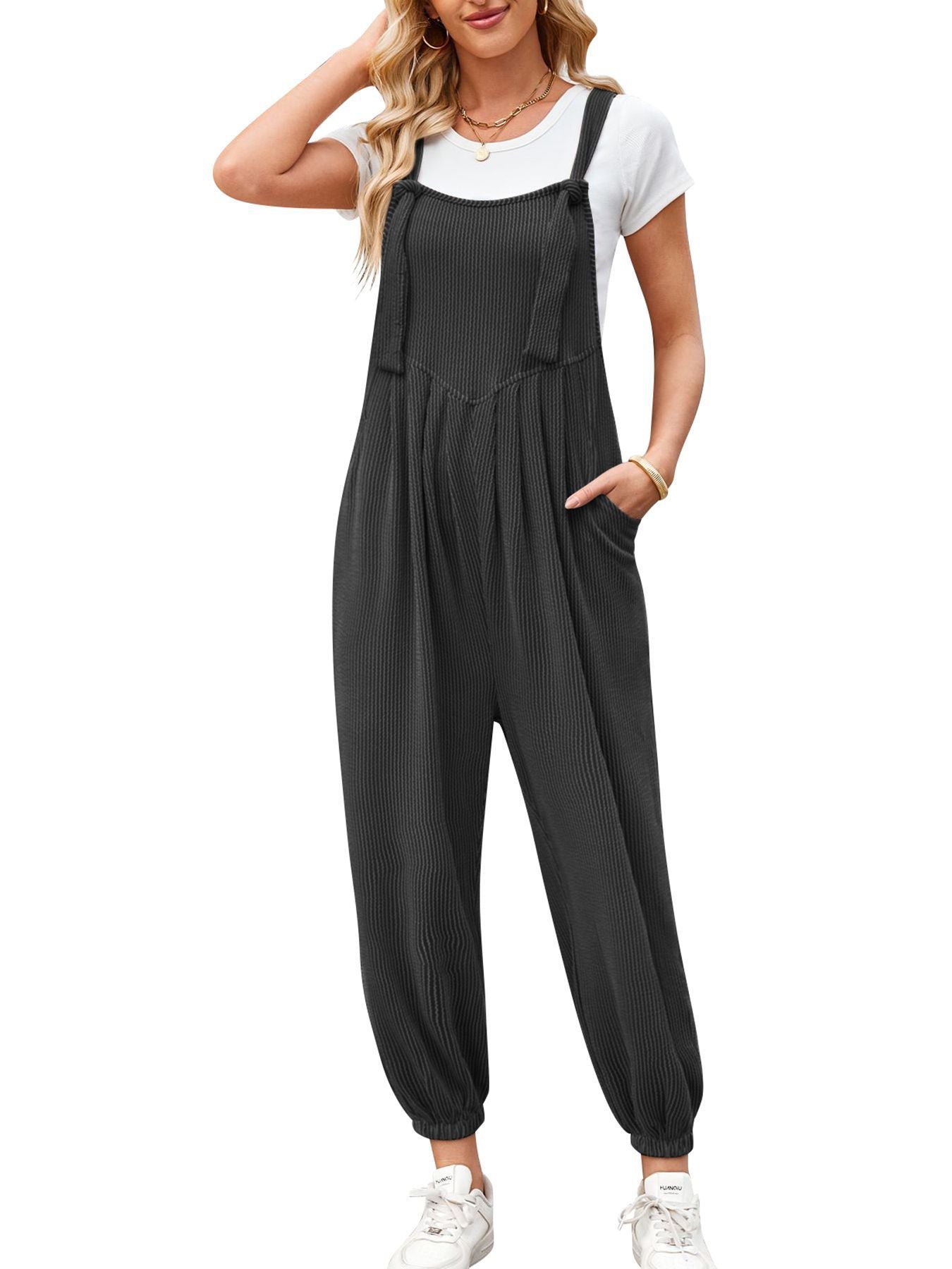 Women's Sleeveless Jumpsuit Wide Leg Casual Romper with Pockets