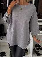 Sarah Express Women's Full Size Round Neck Drop Shoulder Top with Ribbed Trim Plus Size