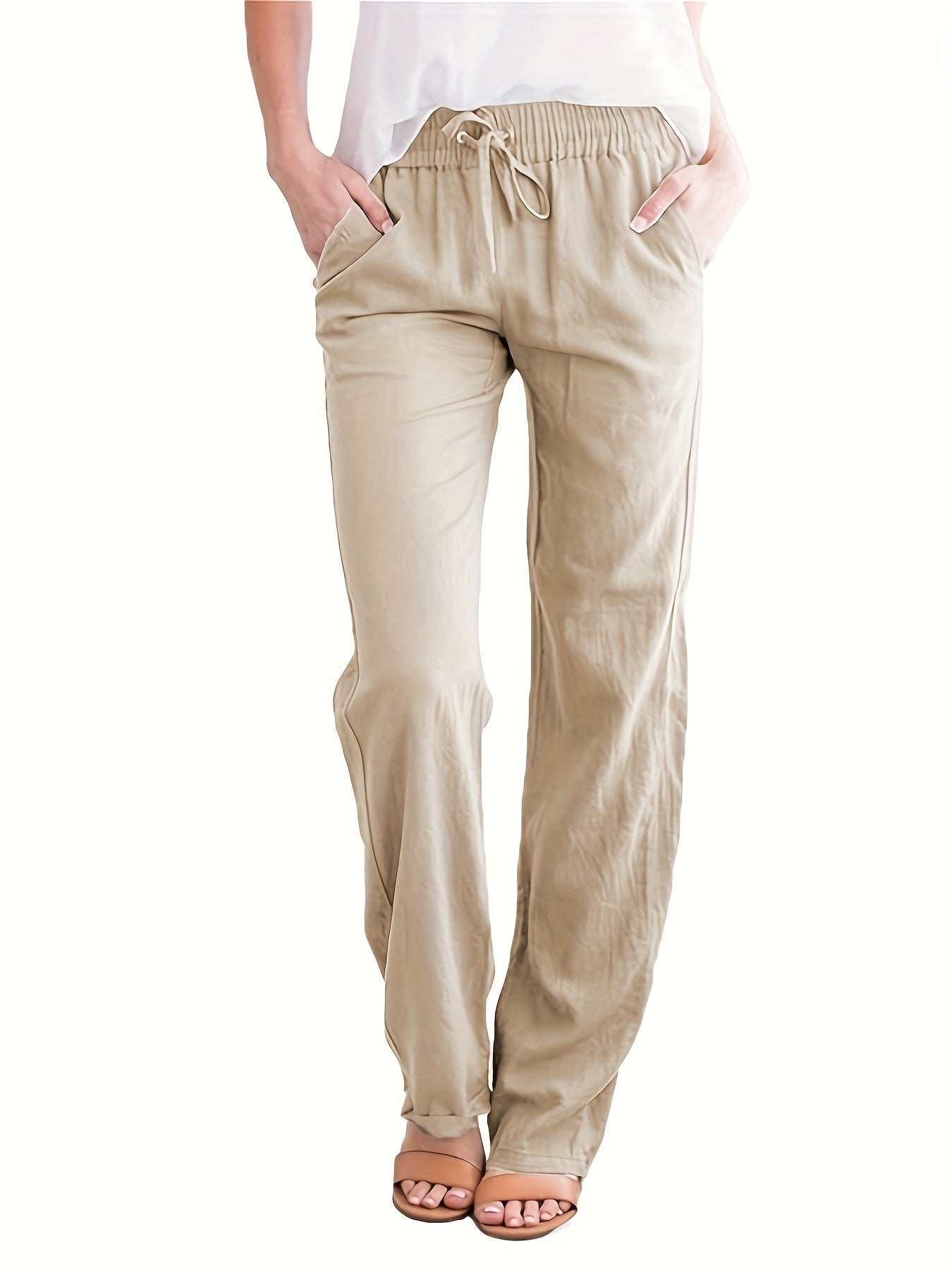Women's Elastic Waist Loose Straight Leg Casual Trousers