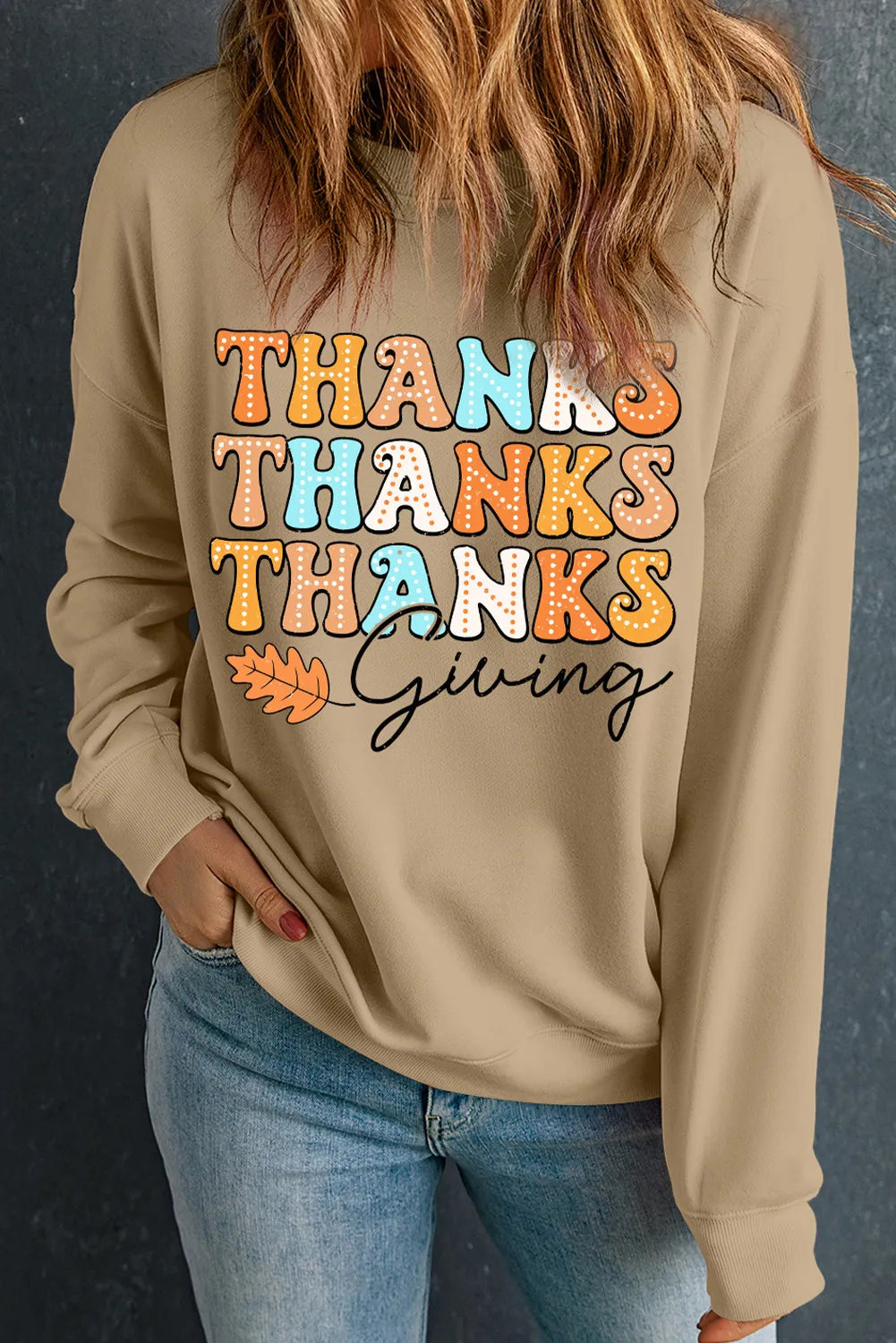 Sarah Express Women's THANKSGIVING Round Neck Dropped Shoulder Sweatshirt