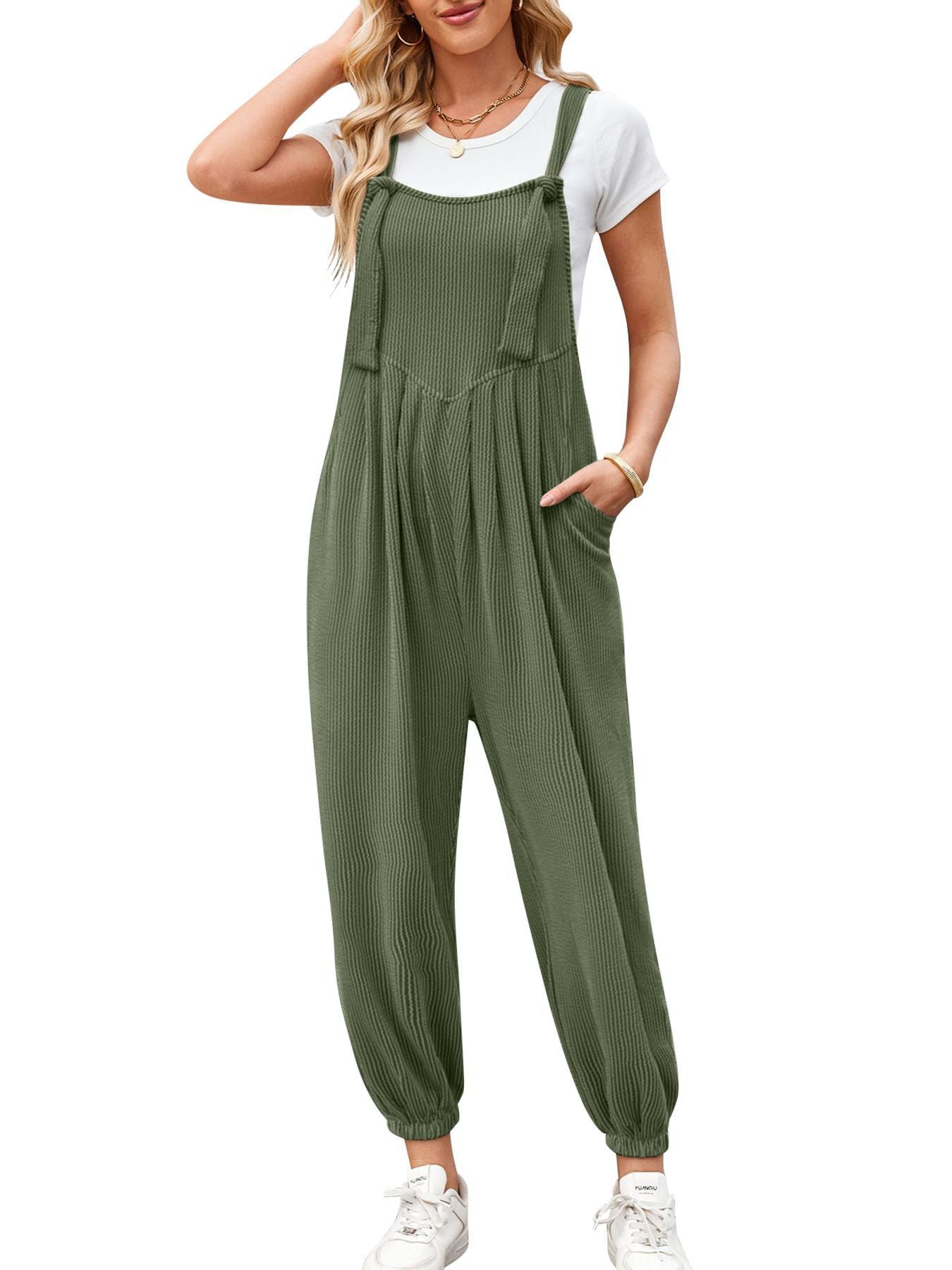 Women's Sleeveless Jumpsuit Wide Leg Casual Romper with Pockets