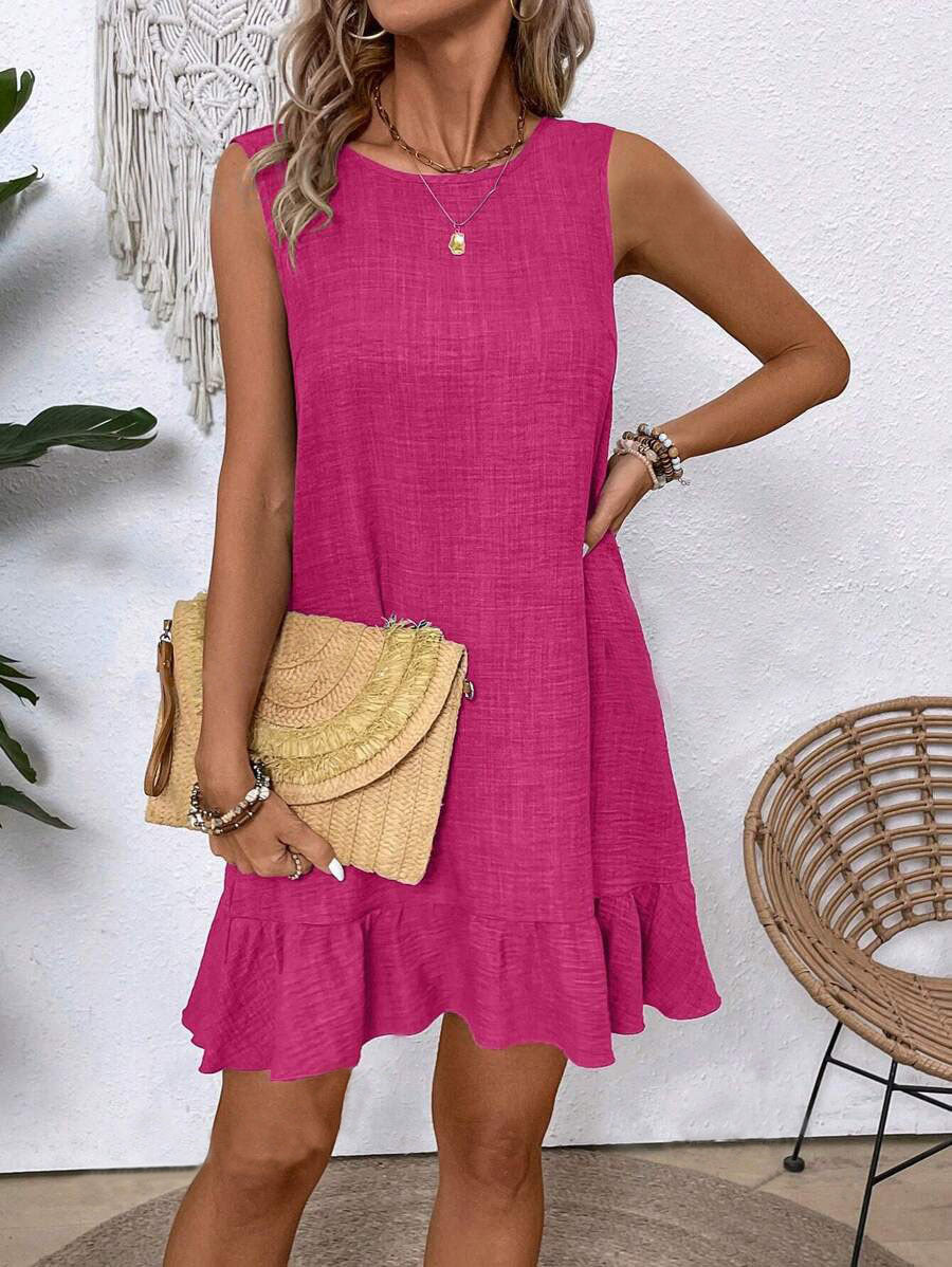 Ruffle Sleeveless Beach Dress Casual Summer Midi Dress