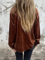 Sarah Express Women's Velvet Button-Up Long Sleeve Shirt Plus Size