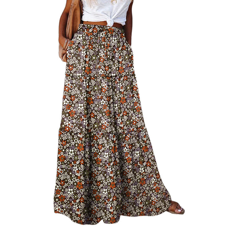 Women's High Waist Printed Maxi Dress Loose Fit Casual