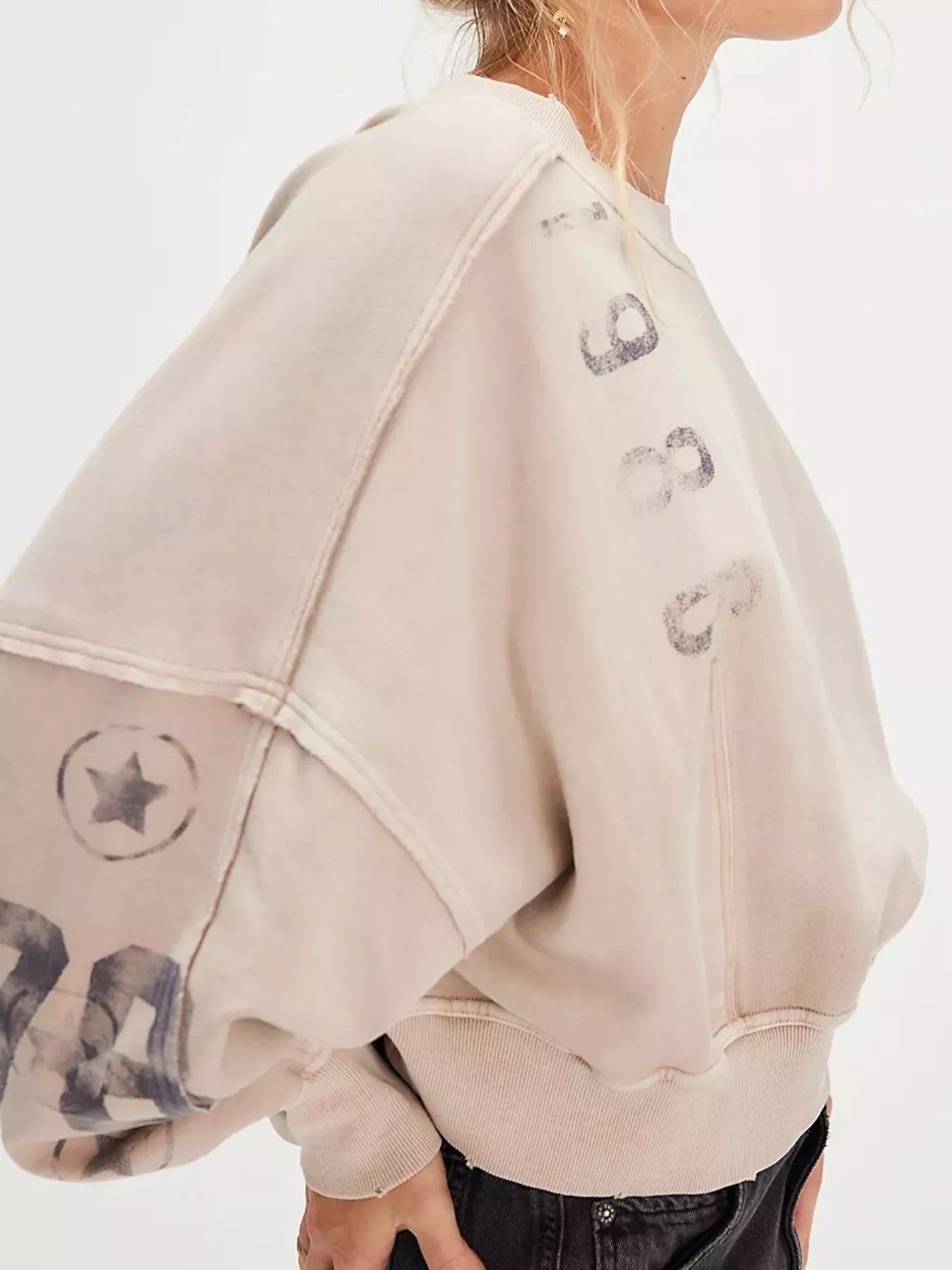 Sarah Express Women's Printed Round Neck Dropped Shoulder Sweatshirt