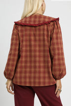 Sarah Express Women’s Plus Size Plaid Ruffle Collar Blouse Casual Fall Winter
