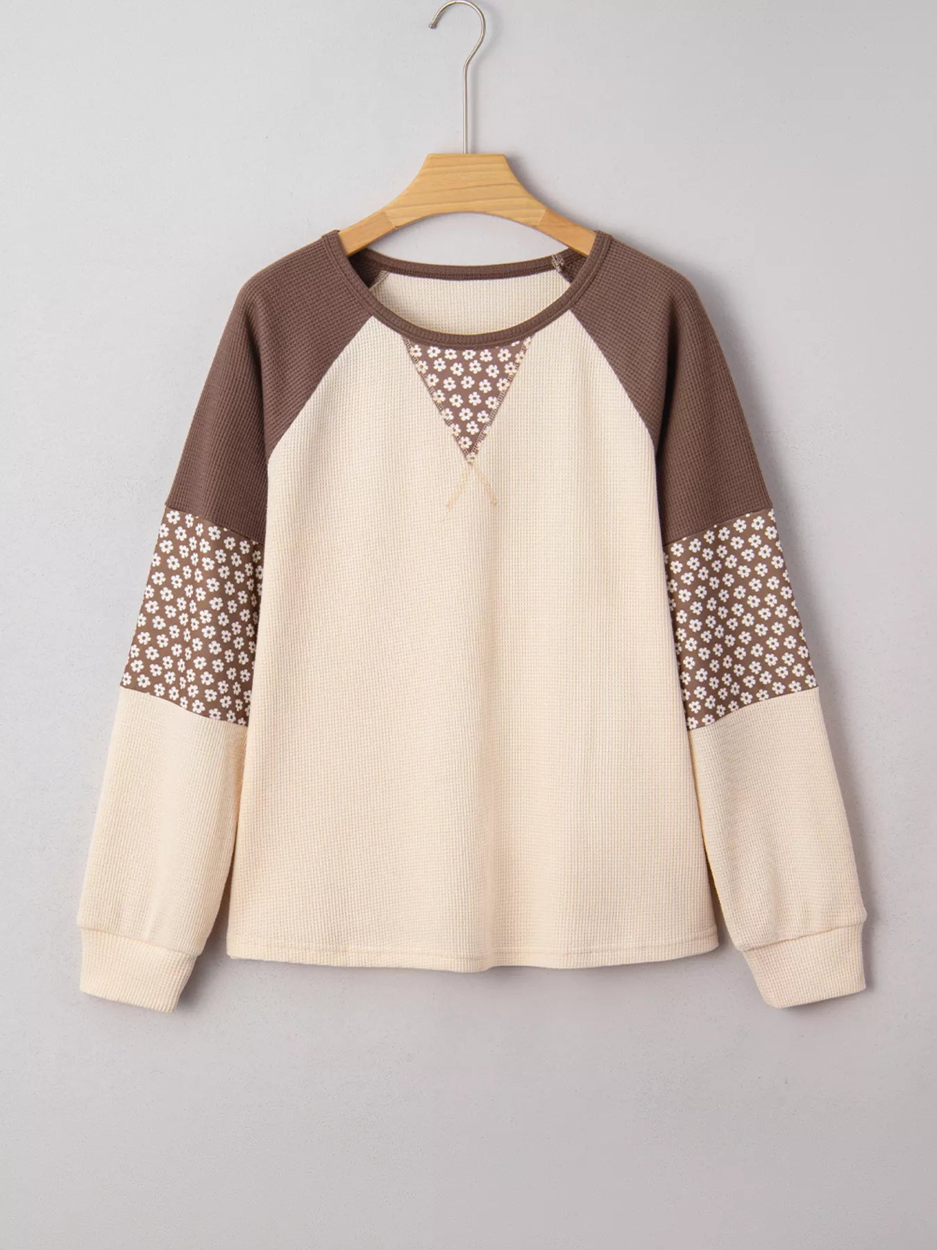 Sarah Express Women's Floral Print Patchwork Color Block Long Sleeve Top