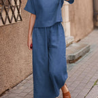 Cotton Linen Two-Piece Set Casual Loose Top Pants Outfit
