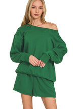 Fleece Boat Neck Sweatshirt and Shorts Set