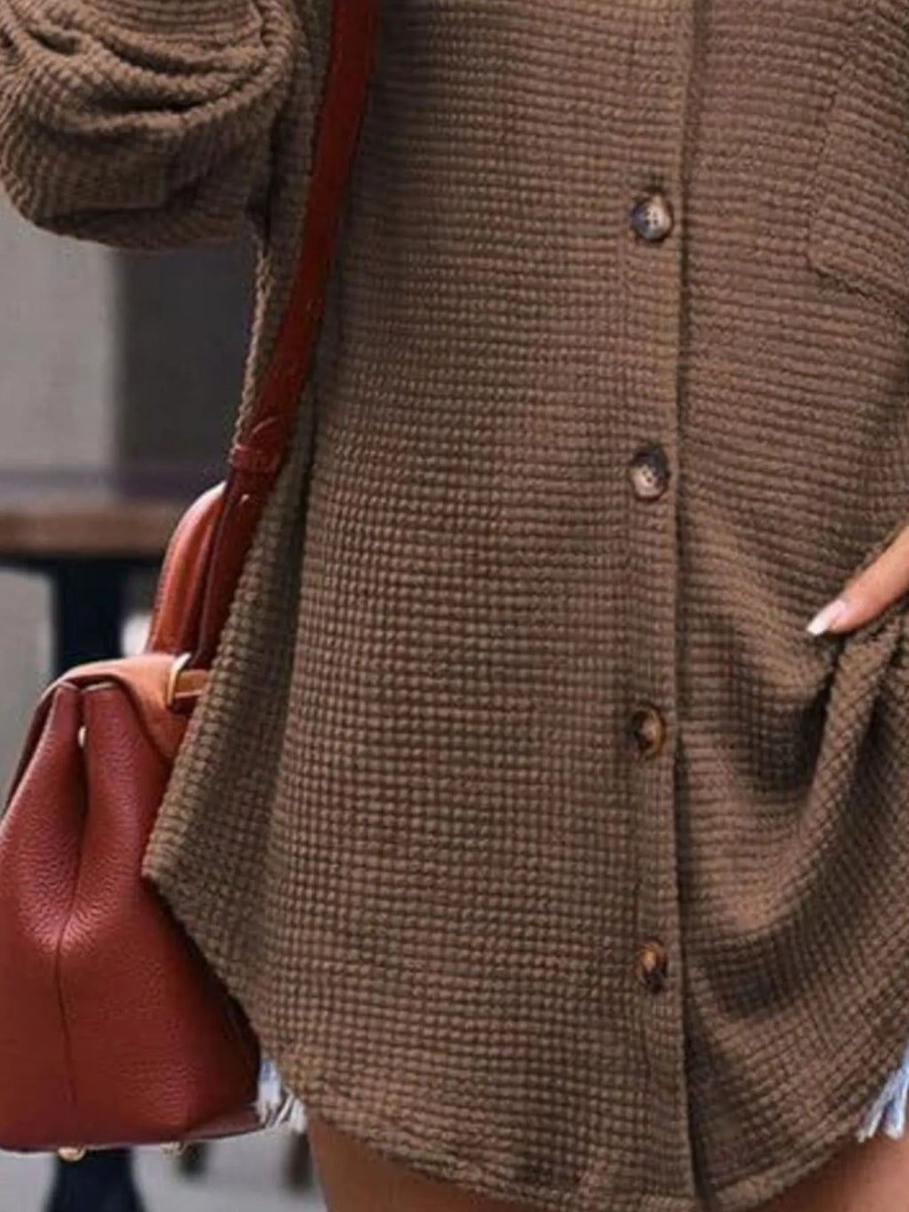 Sarah Express Women's Waffle Knit Button-Down Shirt