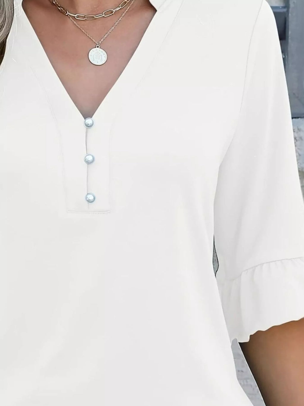 Sarah Express Women's Notched Flounce Sleeve Blouse - Plus Size Button Front Top