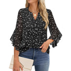 Women's Lotus Leaf Ruffle Sleeve Pullover Top Loose Fit 3/4 Sleeve
