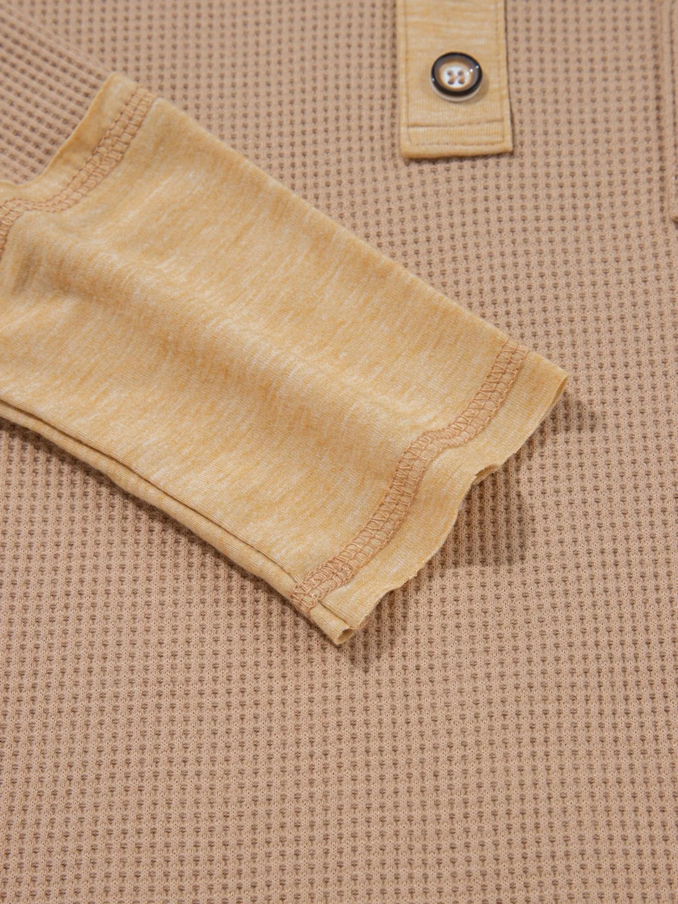 Sarah Express Women's Waffle Textured Tunic Henley Top with Slits