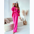 Women's Elegant Long Sleeve Blouse and Pants Two-Piece Professional Set