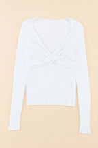 Sarah Express Women's Crisscross V Neck Long Sleeve Knit Top