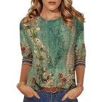 Women's Three-Quarter Sleeve Floral Print T-Shirt Top