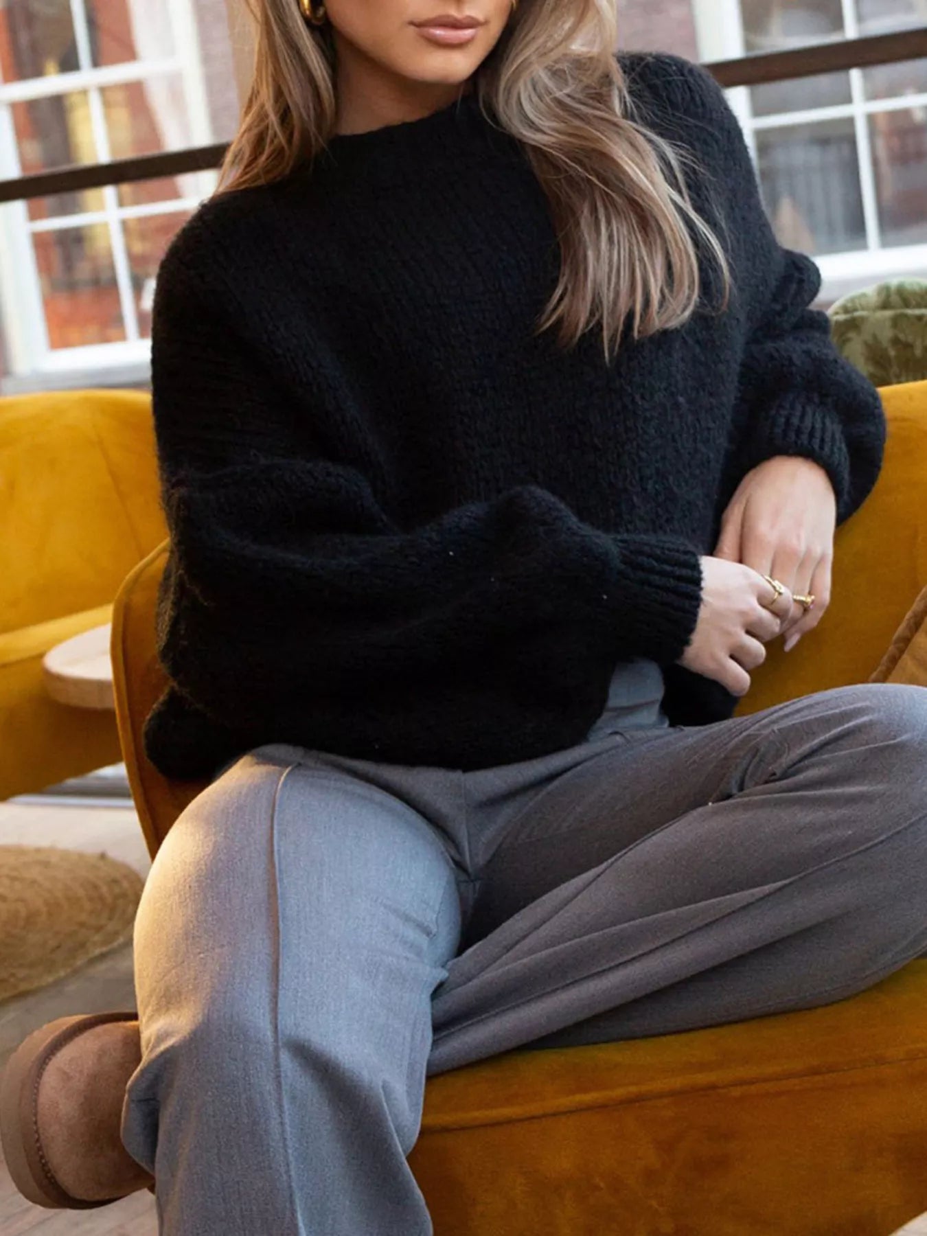 Sarah Express Women's Round Neck Dropped Shoulder Sweater