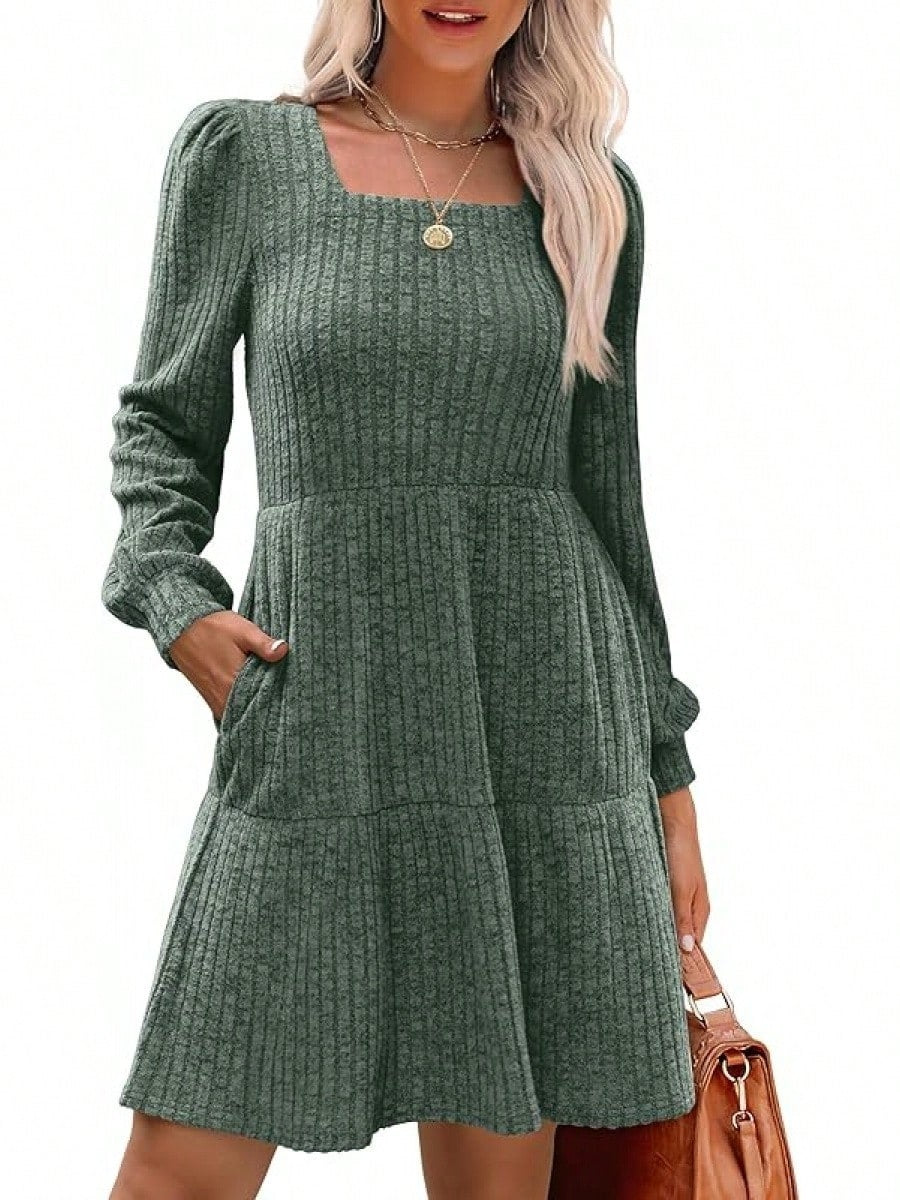 Women's Round Neck Knitted Sweater Dress Long Sleeve Bodycon