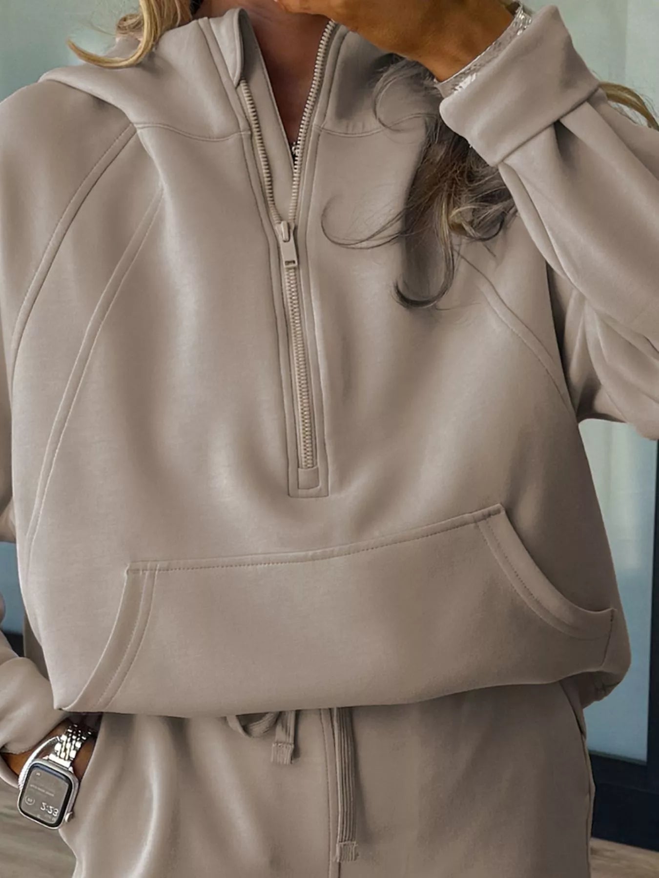 Sarah Express Women's Half Zip Long Sleeve Hoodie and Pants 2pcs Outfit