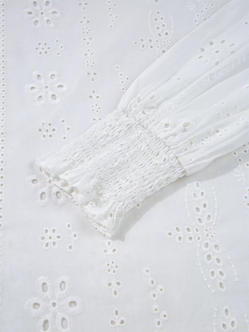 Sarah Express Women's Eyelet Embroidered Smocked Cuff Sheer Blouse